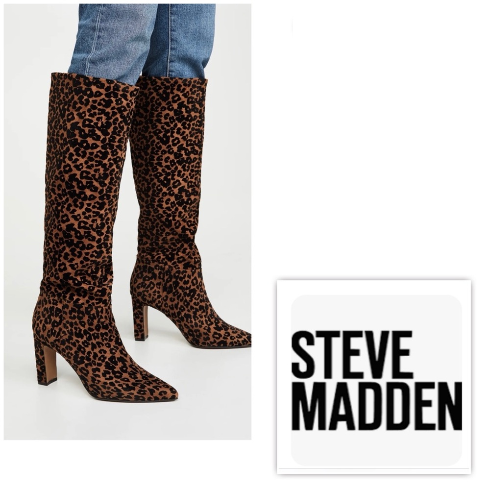 NWB $151 Steve Madden NY women 7.5 JOANIS Animal Print Heeled Knee high Boots